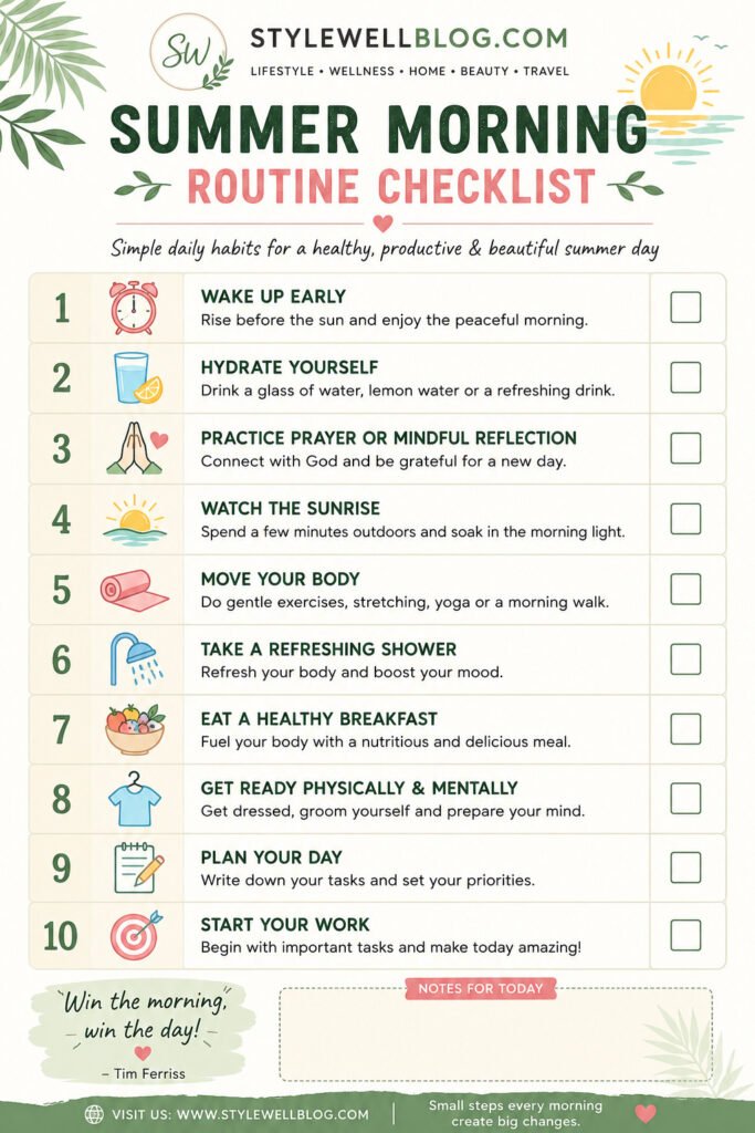Printable Summer Morning Routine Checklist - stylewellblog