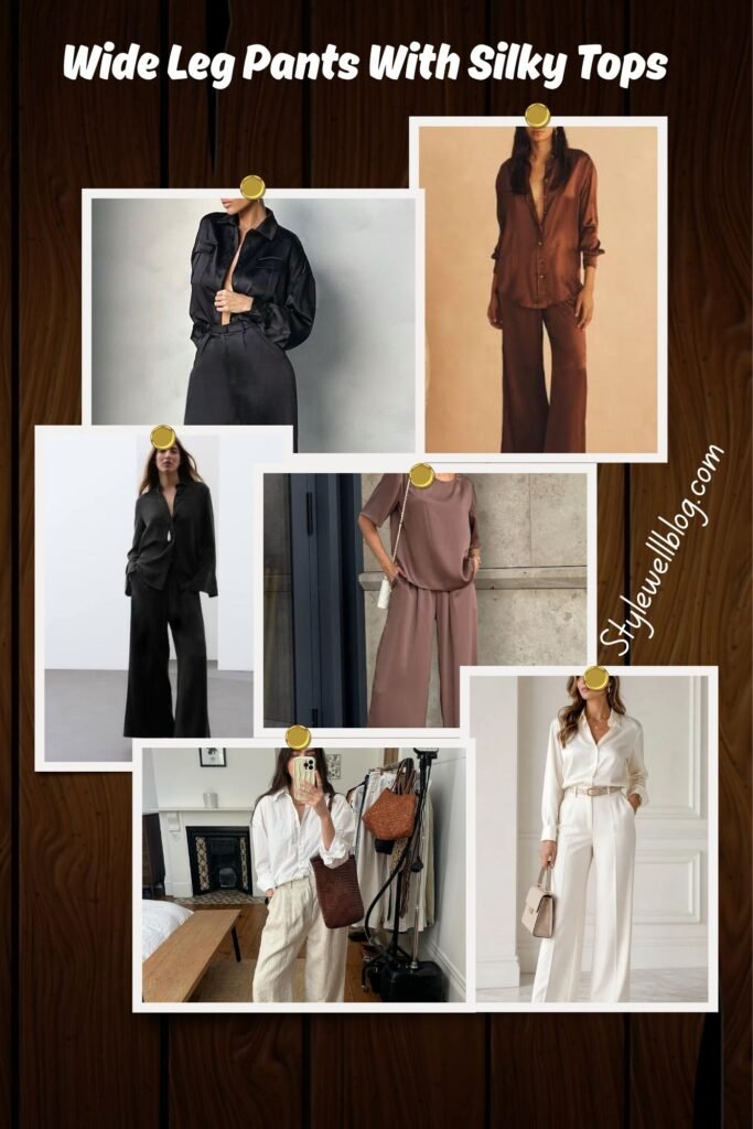 1. The Silky Blouse with Wide Leg Trouser
