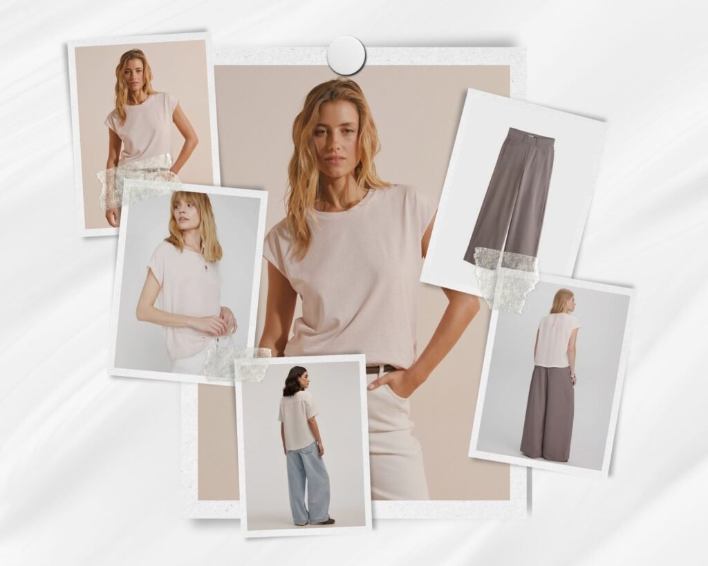 5. Wide Leg Jean Pants with Short-sleeve Crew-neck Blouse Style