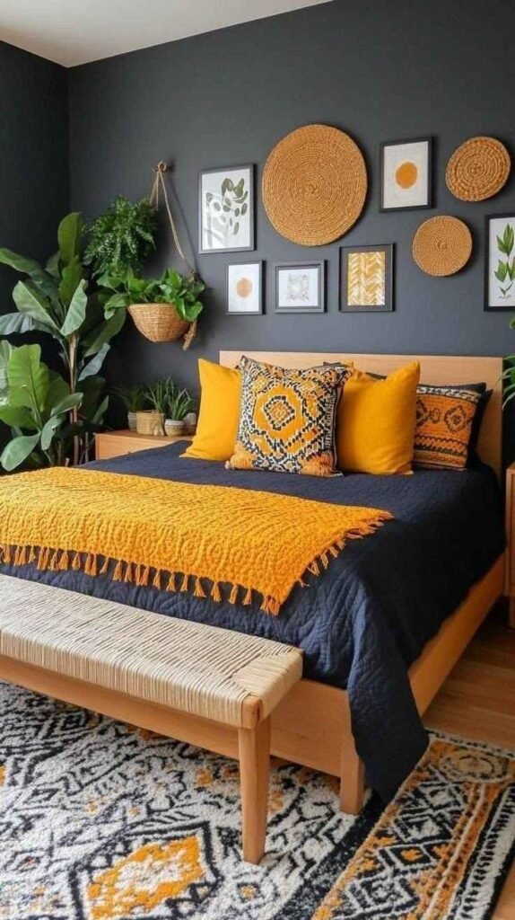 Charcoal Grey Backdrop and Mustard Yellow Boho Style-Style Well Blog