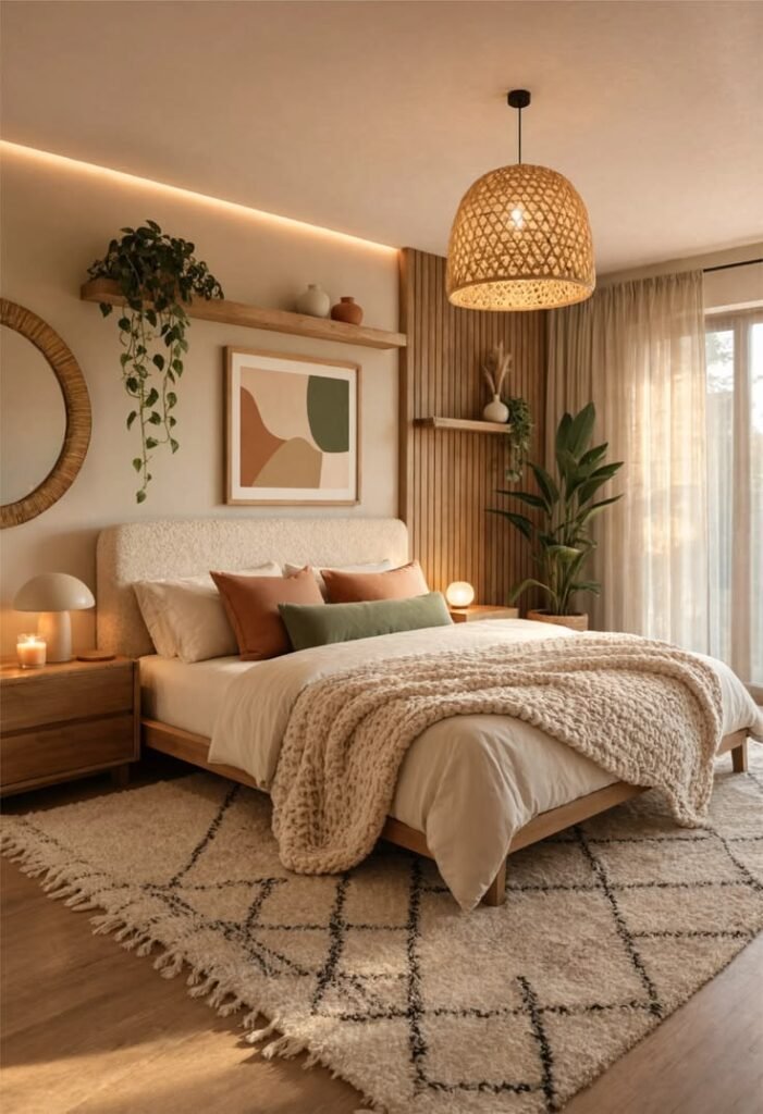 Modern Bohemian Living Room Interior design With Cozy Natural Textures - Style Well Blog