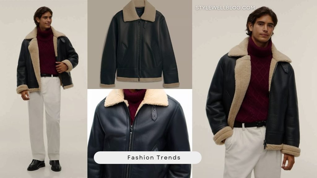 New York Label Shearling Leather Aviator Jacket